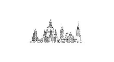 Obraz premium A detailed ink sketch of a historic city skyline with ornate buildings and spires