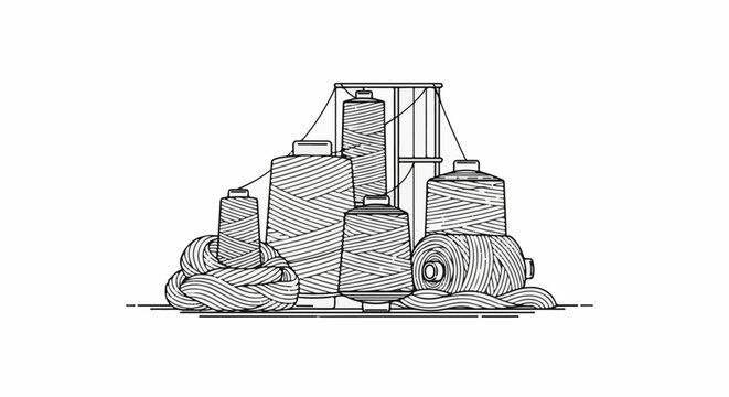 A collection of thread spools and loose strands of yarn