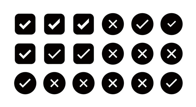 Grid of Check Marks and Crosses Representing a Verification Checklist Icon Set.