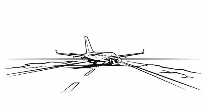 A black and white sketch of an airplane on a runway