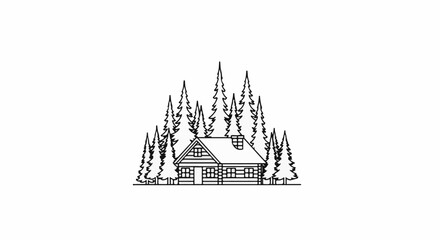 Naklejka premium A cozy log cabin nestled among tall pine trees