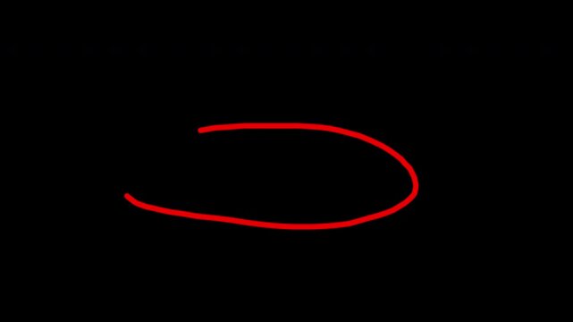 Hand-drawn highlight red circular arrow on alpha channel background 4K video resolution. 