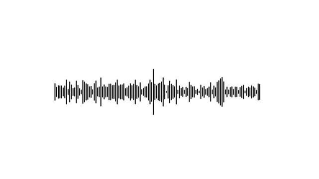 Minimalist black line audio wave visualization isolated on white background, sound wave animated loop for music equalizer, abstract motion of modern oscillation spectrum for audio production 4K.