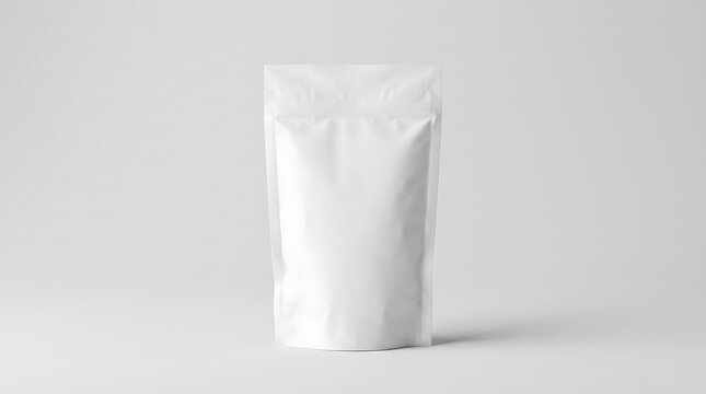 Blank White Stand-Up Pouch Mockup Isolated on White Background