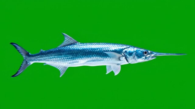 Needle Fish on Green Screen Background