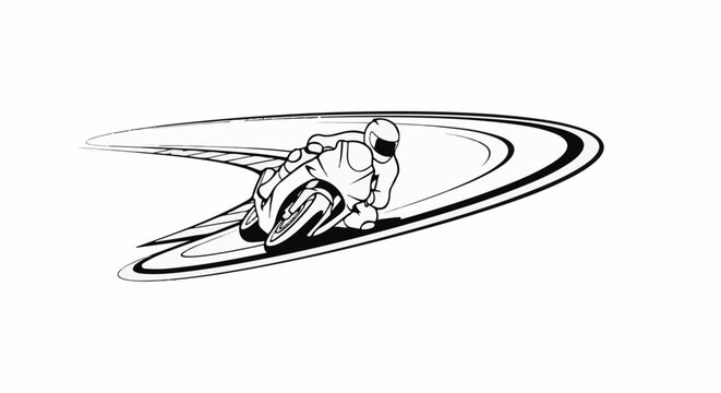 A motorcycle racer leans into a sharp turn on a race track