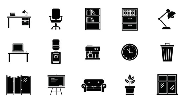 A grid of fifteen black officerelated silhouette icons on a white background