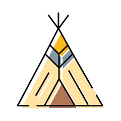 Tipi tent icon symbolizing indigenous nomadic dwelling and tribal heritage, simple line art vector of rustic shelter for camping, travel, wilderness, community and tradition © vectorwin
