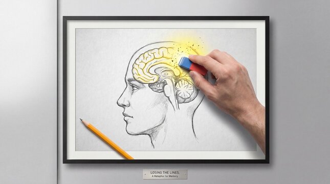 Hand erasing yellow highlight from brain diagram in white frame