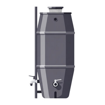 Gray Industrial Storage Tank Standing Isolated on Transparent Background