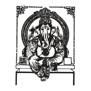 Lord Dattatreya, the syncretic deity who embodies the Trimurti (Brahma, Vishnu, and Shiva) Lord Dattatreya with Cow and Four Dogs Illustration