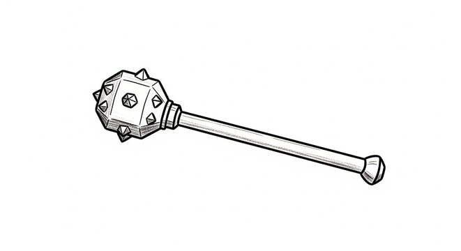 Detailed Black and White Illustration of a Medieval Weapon, the Mace.