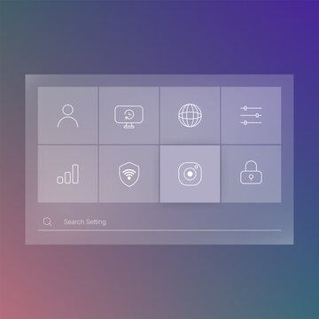 Modern settings dashboard interface with icons and search bar
