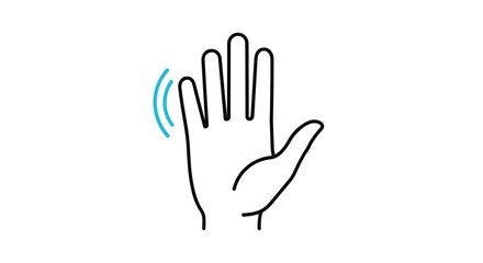 Obraz premium Simple outline icon of a hand waving side to side with motion lines indicates a friendly greeting, hello, or goodbye signal.