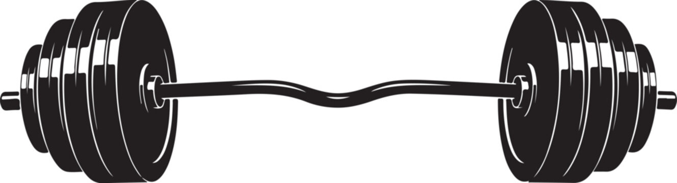 Black weightlifting barbell, dumbbell, fitness equipment, gym icon, weight training