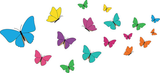 Colorful Butterfly Illustration with Various Colors and Styles Flying in a Group © Abdur