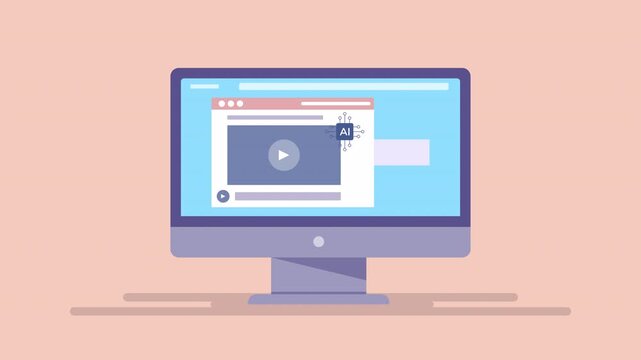 AI video editor system. Augments visual content with automated feature suggestion. ideal for technology blogs, video production tutorials, or futuristic presentations. 2d animation.