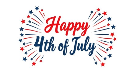 Obraz premium Happy 4th of july text with patriotic fireworks and stars