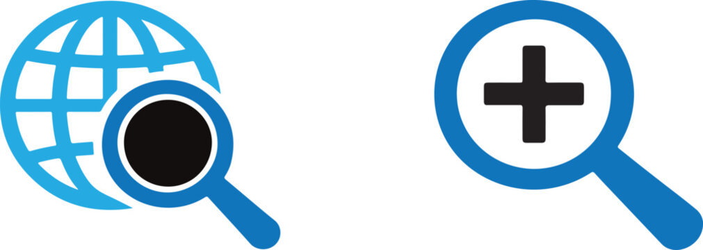 Search icon, magnifying glass find explore web navigation symbol vector.