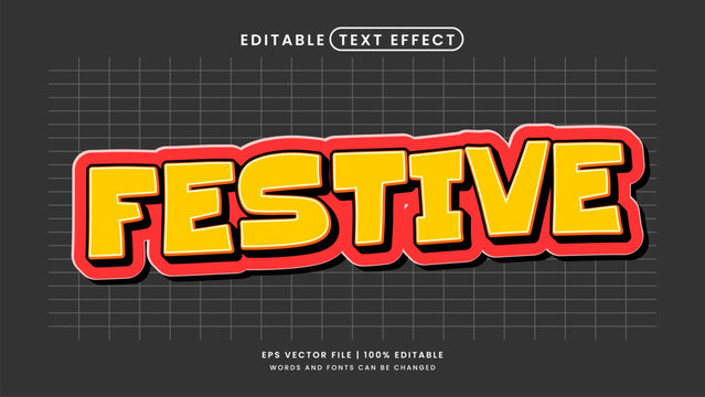 Festive text effect. Retro 90 cutout editable text effect template