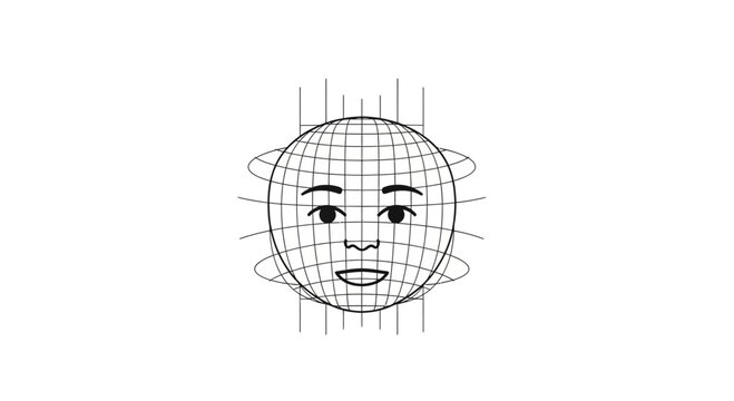 Wireframe face, 3D model, grid mesh, facial features, vector illustration