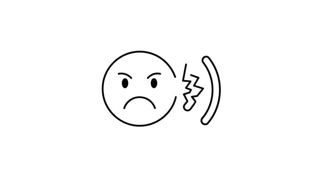 Angry face, emoticon, frustrated expression, line art icon, black and white