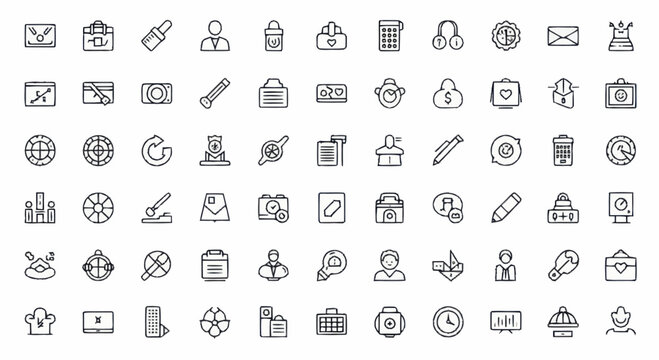 Black and white line icons set.