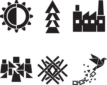 Abstract geometric gears and shapes in dynamic layered composition