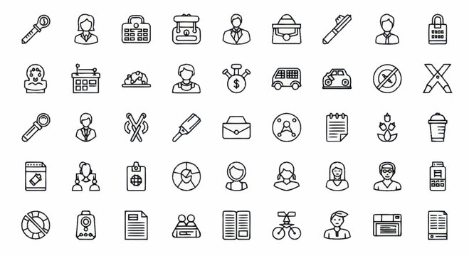 Various business and technology icons.