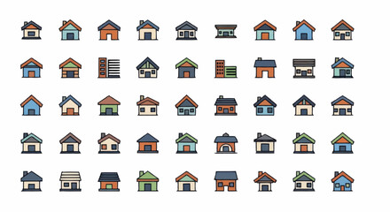Obraz premium Collection of pixel art houses and buildings in various styles.