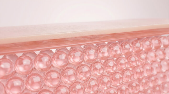 Microscopic view shows a dense collagen network supporting the skin surface for a firm appearance. 3D rendering.