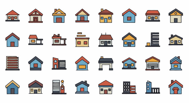 Colorful cartoon house icons set.