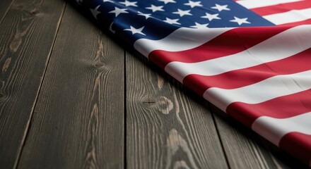 Obraz premium Celebrating independence day american flag on wooden surface patriotic 4th of july imagery