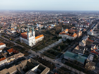 Obraz premium Drone view of Sombor town, square and architecture, Vojvodina region of Serbia, Europe