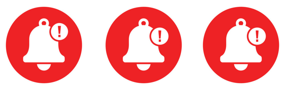 Emergency alert bell icon on circular background, warning notification symbol vector illustration