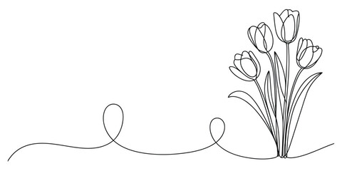 Continuous line drawing of a bouquet of tulip flowers © JoyChandra