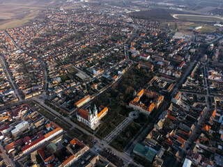 Fototapeta premium Drone view of Sombor town, square and architecture, Vojvodina region of Serbia, Europe