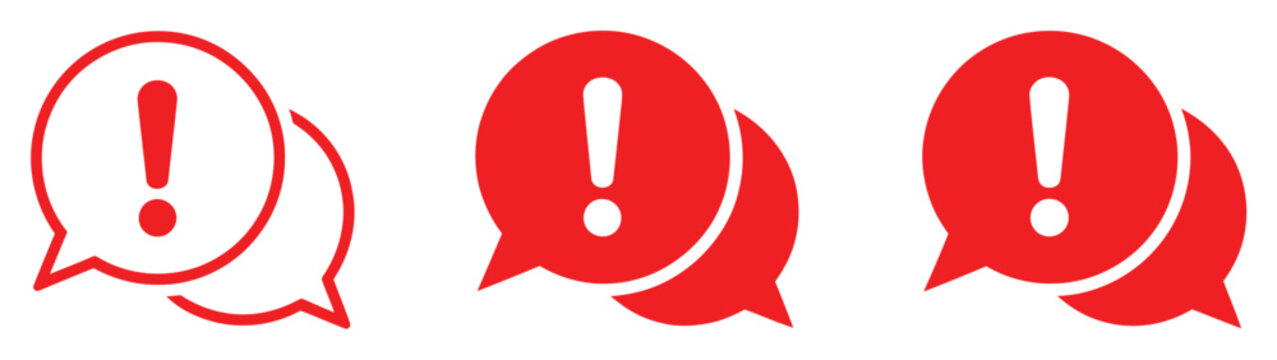 Exclamation mark chat icon, warning speech bubble sign, important message symbol vector