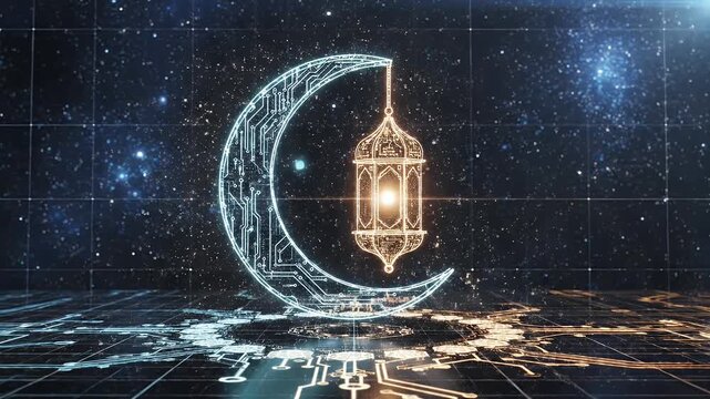 A glowing, futuristic lantern design illuminates a dark, abstract background, suggesting a blend of technology and traditional aesthetics.