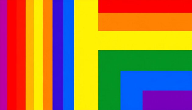 Geometric rainbow composition with stripes and blocks of bright primary colors