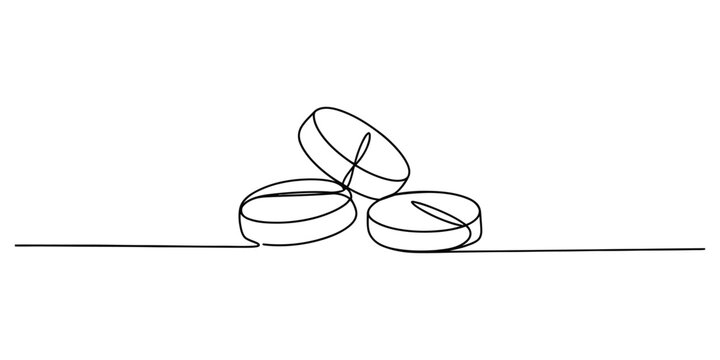 Continuous line drawing of three medical pills