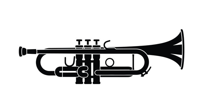trumpet silhouette in black and white isolated on white background high quality professional detailed modern elegant stylish clean crisp vibrant