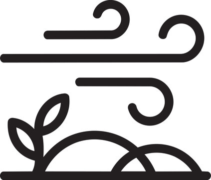 Black icon of windy weather with plant