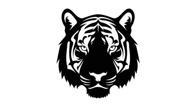 A black and white tiger head on a white background