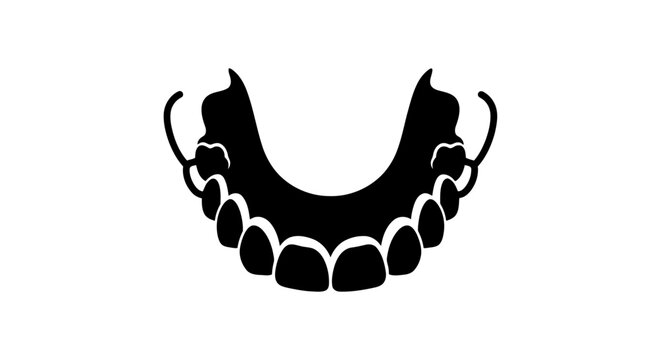 A black and white drawing of dentures on a white background