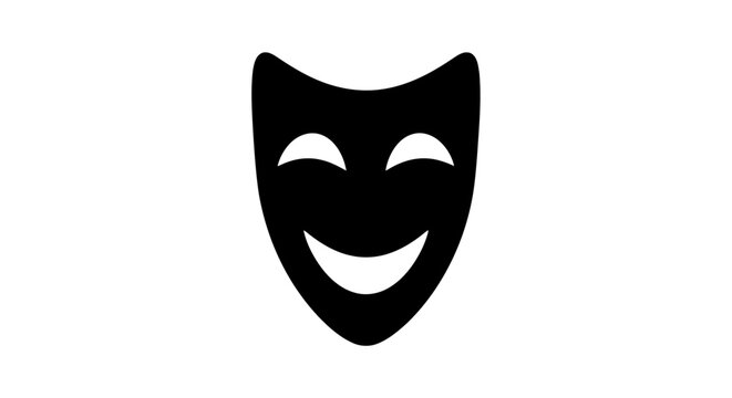 A black comedy and tragedy theater mask on a white background