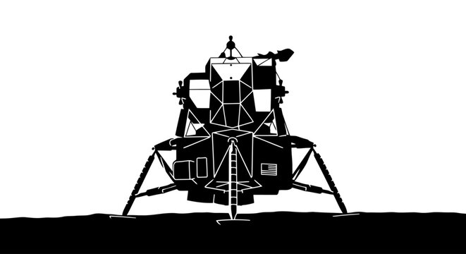 A black and white image of a lunar module