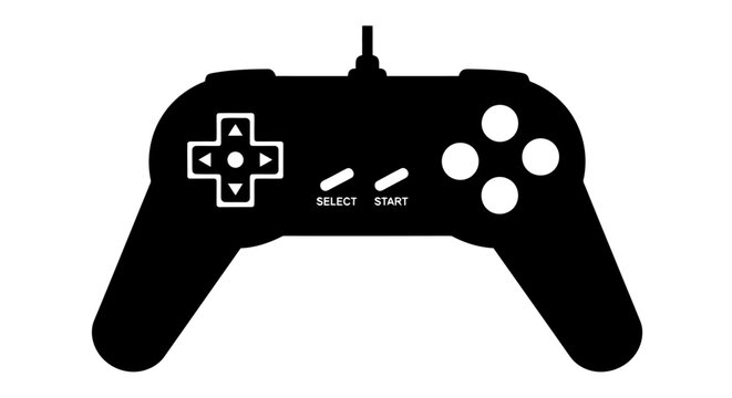 A black and white image of a video game controller