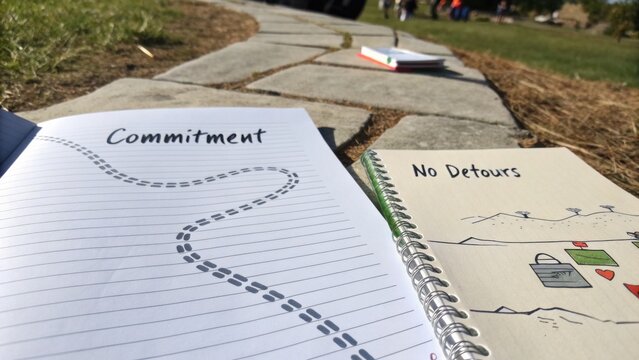 Commitment and No Detours: A Personal Journey Visualized Through Open Notebooks on a Sunny Day in Nature