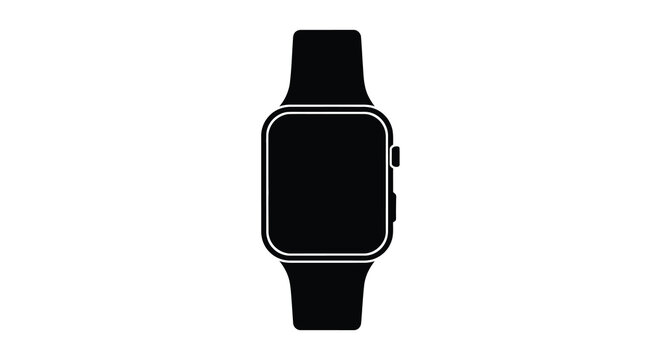 smartwatch silhouette with black straps and rectangular face on white background high quality professional detailed modern elegant stylish clean crisp